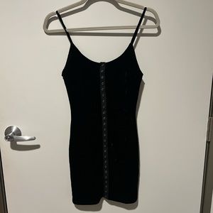 Black velvet button up mini dress